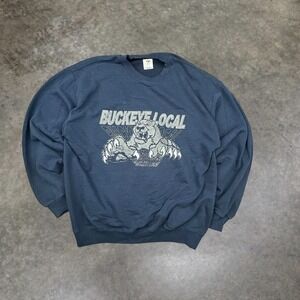 Vintage Jerzees Buckeye Local Panther Graphic Sweatshirt Navy Blue Y2K Mens M